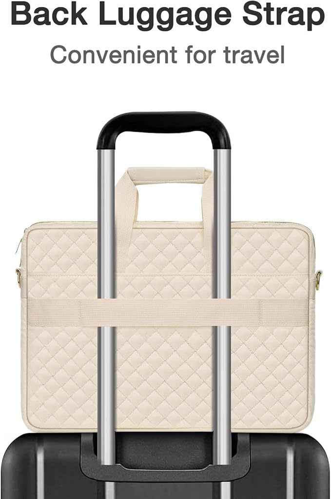 MOSISO 15-16 inch Laptop Bag, Laptop Briefcase Messenger Compatible with MacBook Pro 16/Air 15, HP, Dell, Lenovo, Square Quilted Computer Bag Work Office Business with 3 Pockets&Strap, Beige