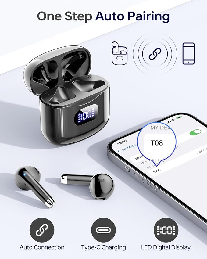 Wireless Earbuds Bluetooth 5.3 Headphones, 40Hrs Playback Stereo Ear Buds, Charcoal