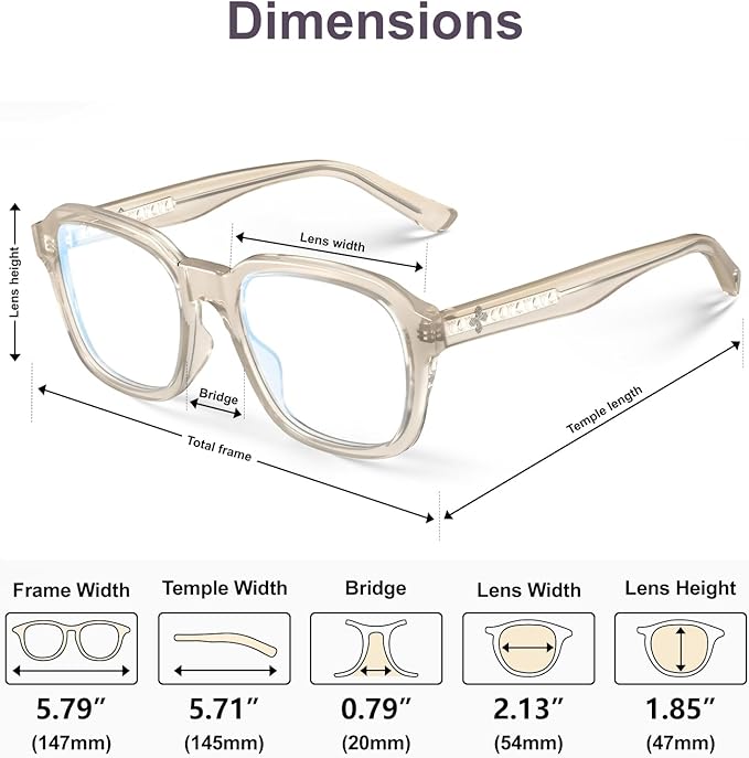VISOONE Oversized Square Blue Light Blocking Glasses Fashion Computer Eyewear for Women and Men BENNETT