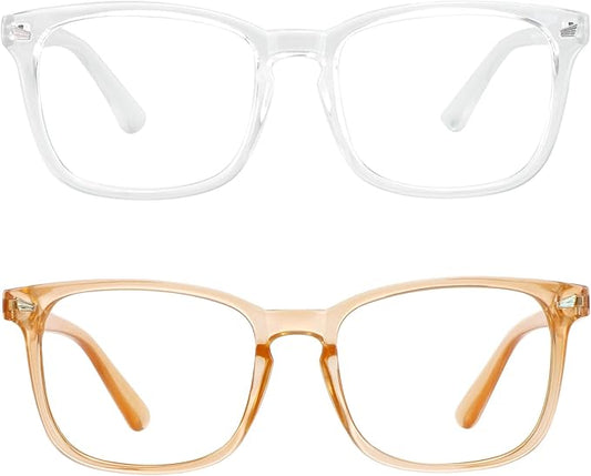 LifeArt 2 Pairs Blue Light Blocking Glasses with Spring Hinge, Computer Reading Glasses, Gaming Glasses, TV Glasses for Women Men (Champagne&Clear, +2.50 Magnification)
