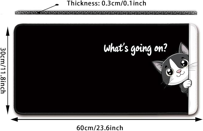 Desk Pad Protector, Office Desk Mat, Large Mouse Pad, Non-Slip Desk Blotter, 23.6x11.8 inch, Black Cat Pattern