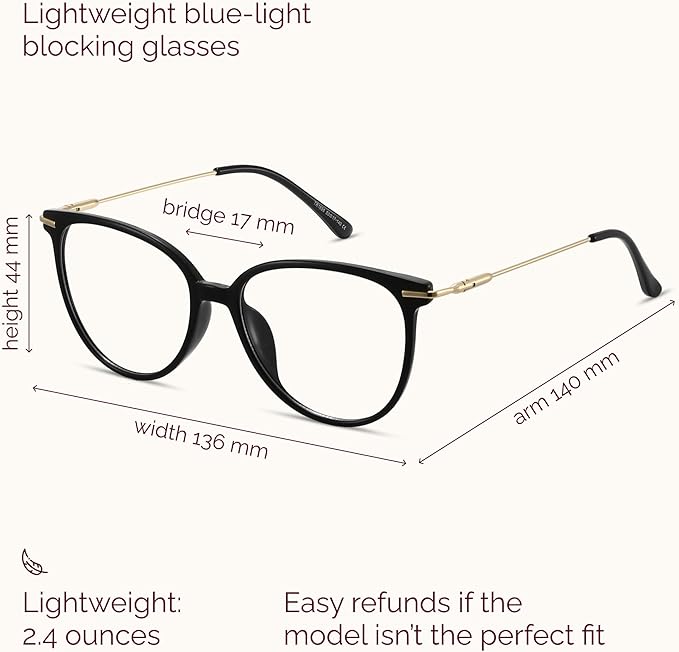 Gaoye Blue Light Blocking Glasses - Trending Round TR90 Frames, Metal Arms, UV400 Protection - Matching Soft Case