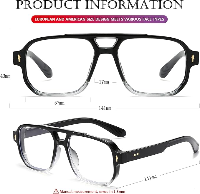 PORADAY Blue Light Blocking Glasses for Women Men 70s Retro Square Aviator Eyeglasses Rectangle Computer Eyewear