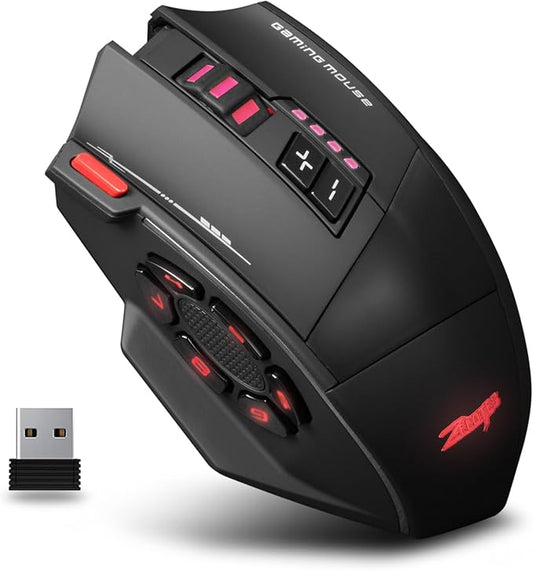 Wireless Gaming Mouse, RGB Dual Mode Bluetooth Mouse Up 24,000 DPI, 13 Macro Programmable Buttons, Optical Computer Mouse 50Hrs for PC Laptop MOBA FPS, PMW-3311, Comfort Grip (Black)