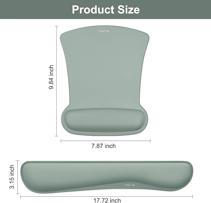 MOSISO Wrist Rest Support for Mouse Pad & Keyboard Set, Ergonomic Mousepad Non-Slip Base Home/Office Pain Relief & Easy Typing Cushion with Neoprene Cloth & Raised Memory Foam, Antique Green