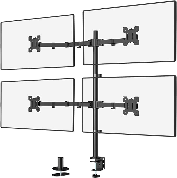 WALI Quad Monitor Desk Mount, 4 Monitor Stand Fits Heavy Duty Computer Screen up to 27 inch, Full Adjustable Arm Holds up to 22 lbs per Arm (M004), Black