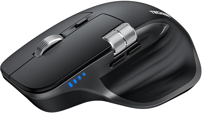 TECKNET Wireless Mouse, Bluetooth Mouse (BT5.3/5.0 & 2.4G) Rechargeable Ergonomic Optical Mouse with 6 Adjustable DPI, Side Scroll, Quiet Clicks, USB A Receiver, 7 Buttons, Wide Compatibility - Black