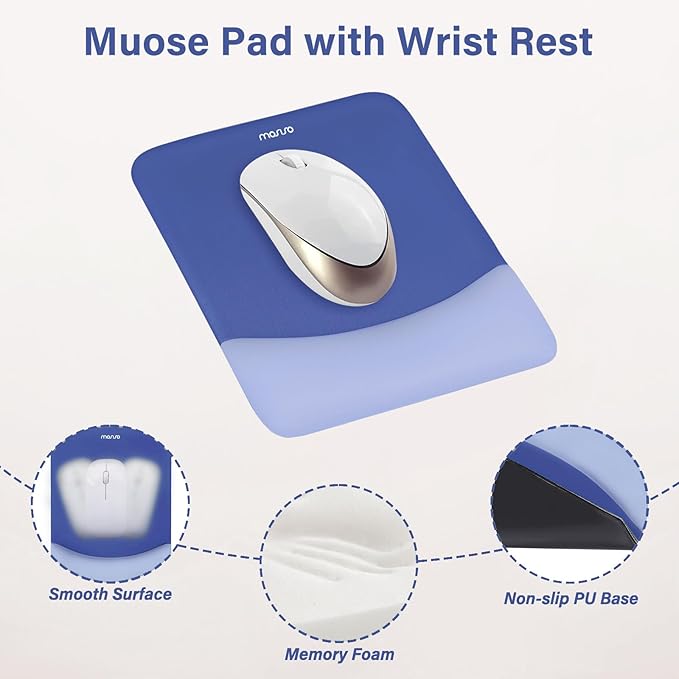 MOSISO Wrist Rest Support for Mouse Pad&Keyboard Set, Rectangular Ergonomic Mousepad Non-Slip Base Home/Office Pain Relief&Easy Typing Pad with Neoprene Cloth&Raised Silicone Lining, Royal Blue