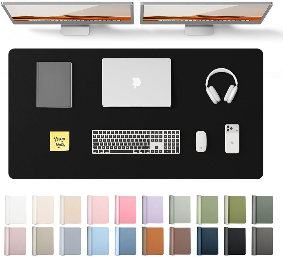 YSAGi Leather Desk Protector, Office Mat, Large Mouse Mat, Non-Slip PU Leather Blotter, Laptop Desk Pad, Waterproof Writing Pad for Office and Home (Black, 47.2" x 23.6")