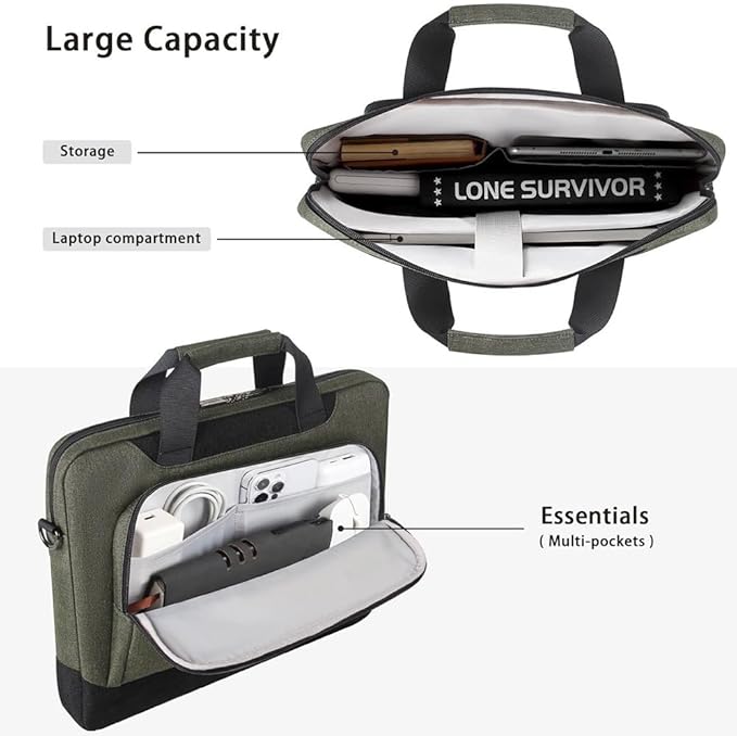 DOMISO Laptop Sleeve Case Large Capacity Shoulder Bag Compatible with 17-17.3 inch Dell XPS/HP Gaming Pavilion 17 / Chromebook 317, Dark Green
