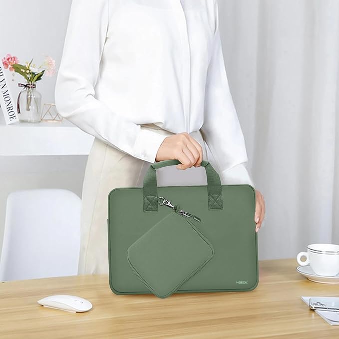 Hseok Laptop Sleeve 14 inch Case with Small Case, Compatible with MacBook Neo 14, MacBook Pro 14 M5/M4/M3/M2/M1, XPS 14 and Most 14 inch Notebooks, Neoprene Computer Handbag,Matcha green