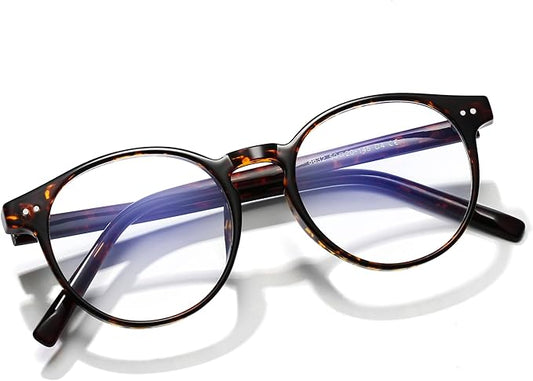 Round Blue Light Blocking Glasses Lightweight Chic Frame Anti Eye Strain Protection Computer Gaming for Women and Men