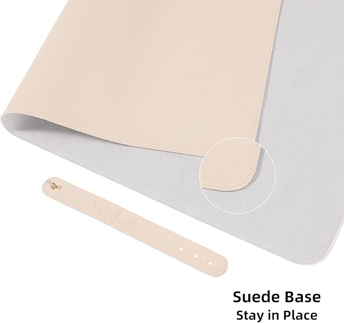Desk Blotter Pad,36x17 inch PU Leather Computer Mouse Mat,Non-Slip Waterproof Writing Desktop Protector for Office Home,Large,Beige White