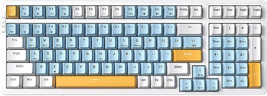 Wireless Mechanical Keyboard, Triple Mode 2.4G/USB-C/BT Gaming Keyboards 100 Keys Ice-Blue Backlit, Red Switch Keyboard | Rechargeable Mechanical Gaming Keyboards | Ice Blue/W/Y