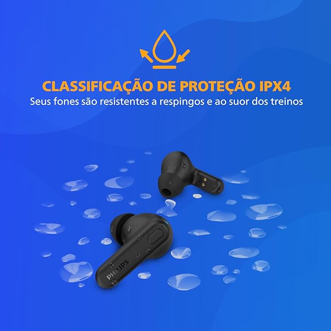 Philips TAT1108 Wireless Earbuds,True Wireless Headphones,Powerful Bass with 6 mm Driver,Clear Call with AI Mic,15-Hour Battery Life,Bluetooth v5.3,IPX4 Rating,Ergonomic Design for Comfort,Black