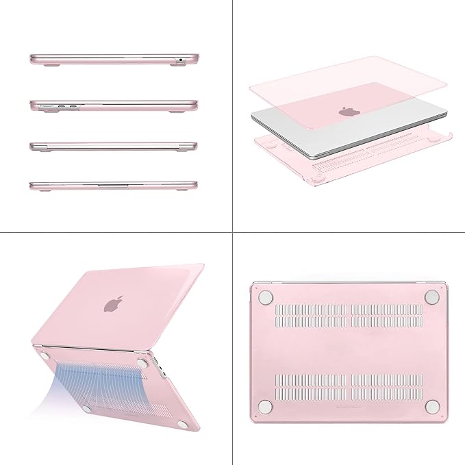 MOSISO Compatible with MacBook Air 13 inch Case M5 2026 M4 2025 M3 M2 2024-2022 A3449 A3240 A3113 A2681, Hard Shell&Keyboard Cover&Screen Film&Type C for MacBook Air 13.6 inch Case, Rose Pink