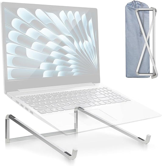 TENOC Foldable Laptop Stand for Desk, Universal Laptop Riser Ventilated Holder Mount Compatible with MacBook, Notebook, ASUS, Acer and More, Silver
