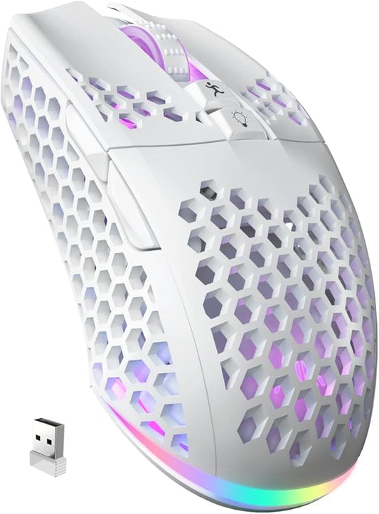 SOLAKAKA SM600 White Wireless Gaming Mouse,Tri-Modes BT5.1/Type-C Wired/2.4G Wireless Mouse with 2 Side Buttons, Programmable Macro Gamer Mouse with RGB Light for Laptop/PC/Mac
