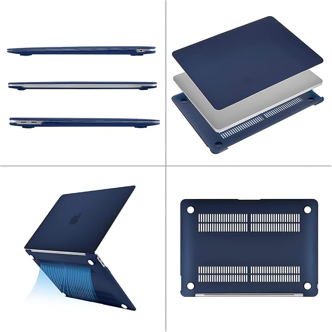 MOSISO Compatible with MacBook Air 13 inch Case M1 Chip 2021-2018 Release A2337 A2179 A1932, Plastic Hard Shell&Keyboard Cover&Screen Film&Storage Bag for MacBook Air 13.3 inch Case, Navy Blue