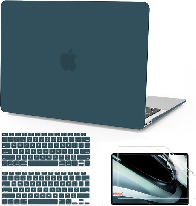 B BELK Compatible with MacBook Air 13 inch Case M1 2022 2021 2020 2019 2018 A2337 A2179 A1932, Matte Plastic Hard Shell+ Keyboard Cover+Screen Protector for MacBook Air 13.3 inch Case, Deep Teal