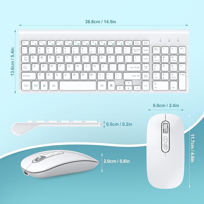 cimetech Wireless Keyboard and Mouse, [Rechargeable Mouse][Silent Scissor Switch Key][Labor-Saving Buttons]Ultra Slim Wireless Computer Keyboard and Mouse, Easy Setup for PC/Laptop/Mac/Windows - White
