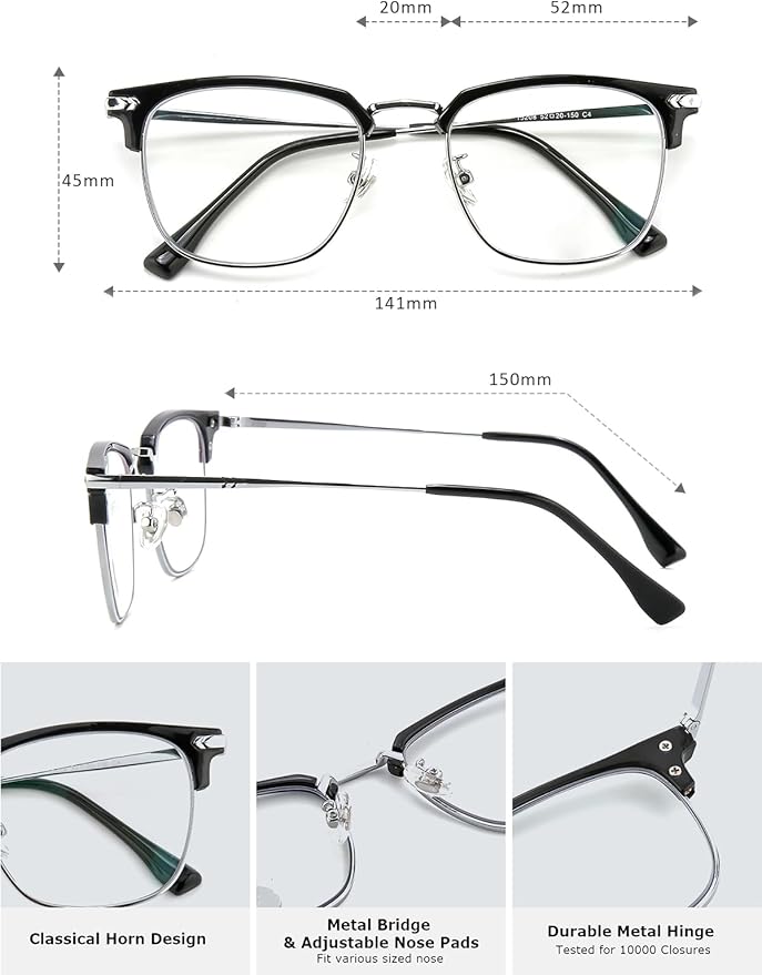 ZanyLen Blue Blocker Glasses for Men Metal Browline Computer Gaming Glasses Filter Blue Ray