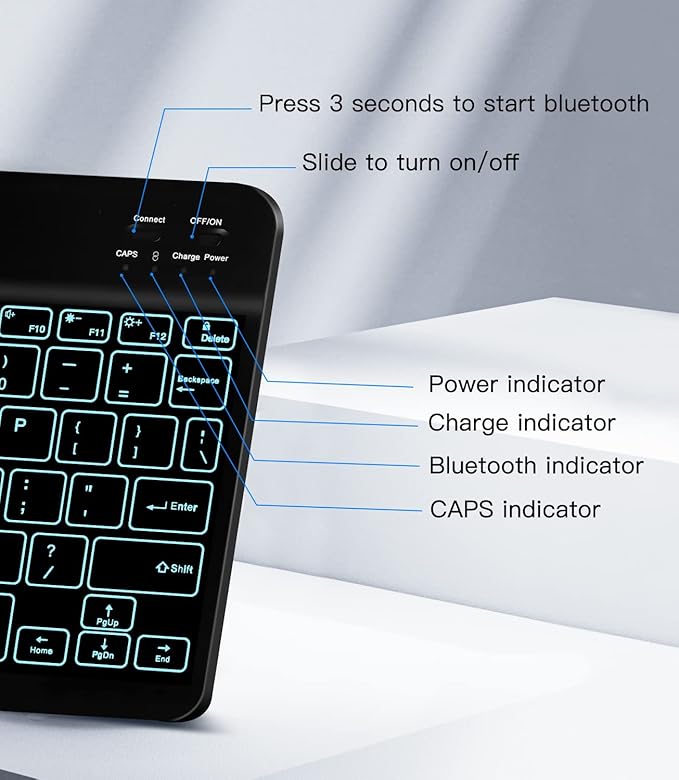 XIWMIX Ultra-Slim Wireless Bluetooth Keyboard - 7 Colors Backlit Universal Rechargeable Keyboard Compatible with iPad Pro/iPad Air/iPad 9.7/iPad 10.2/iPad mini and Other iOS Android Windows Devices