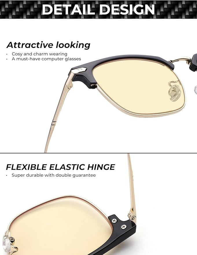 ZanyLen Blue Blocker Glasses for Men Metal Browline Computer Gaming Glasses Filter Blue Ray