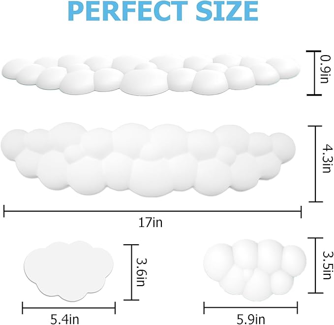 Cloud Wrist Rest Keyboard, PU Leather Memory Foam Wrist Rest for Computer Keyboard, Ergonomic Keyboard Wrist Rest Pad and Cute Mouse Wrist Rest for Gaming, Office, Computer, Typing Pain Relief,White