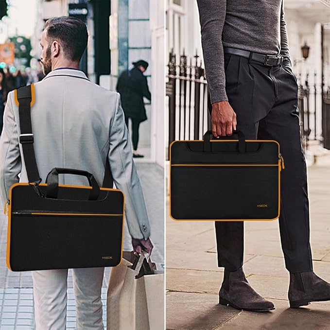 Hseok Laptop Shoulder Bag 13-14 inch Shockproof Water-Resistant HandBag with Small Case Compatible with MacBook Pro/Neo 14" M5/M4/M3/M2/M1, Mac Air/Pro 13.3", XPS 13/14, Most 13"-14" PC,Black-yellow
