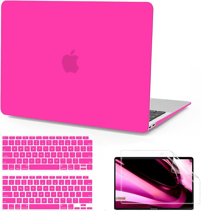 B BELK Compatible with MacBook Air 13 inch Case M1 2022 2021 2020 2019 2018 Release A2337 A2179 A1932, Matte Plastic Hard Shell+ Keyboard Cover+Screen Protector for MacBook Air 13.3 inch Case,Hot Pink