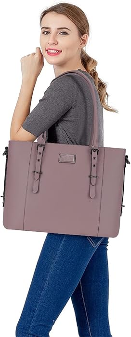 MOSISO Laptop Bag for Women, Waterproof Vintage PU Leather Briefcase Shoulder Computer Laptop Tote Bag for Office Work