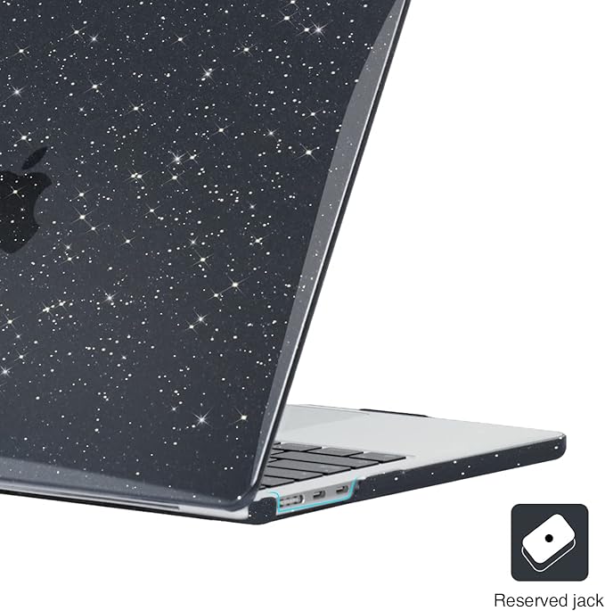 EooCoo Case Compatible with MacBook Air 13 inch M5 2026-2022 Release M4 M3 M2 A3449 A3240 A3113 A2681, Glitter Hard Shell&Keyboard Skin Cover&Screen Protector for Mac Air 13.6 inch, Sparkly Black