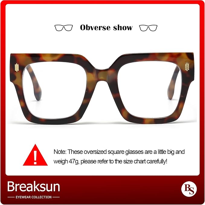 Breaksun Fashion Oversized Blue Light Blocking Glasses for Women Men Trendy Big Square Frame Computer Eyeglasses