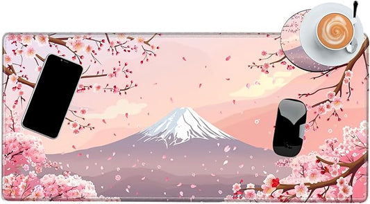 Gaming Mouse Pad Cherry Blossom Desk Mat Sakura Mousepad XL Desk Pad 24x12 Computer Mat Large Mouse Pads for Wireless Mouse Office Laptop Accessories Gift