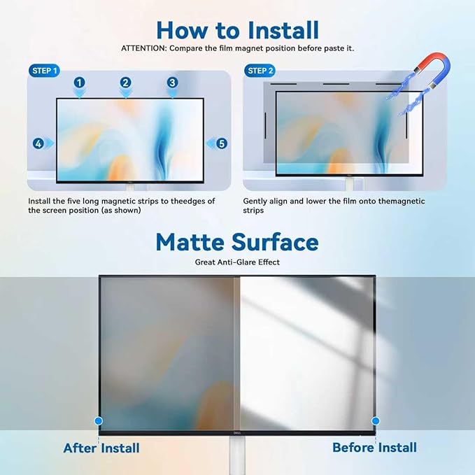 [2-Pack] Magnetic 27 Inch Computer Privacy Screen Protector for 16:9 Monitor, Removable 27in Private Filter for Anti Glare Block Blue Light, Screen Cover Shield Office Shade for Desktop TV Monitor