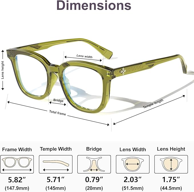 VISOONE Square Blue Light Blocking Glasses TR90 Anti Glare Computer Gaming for Women Men NOE