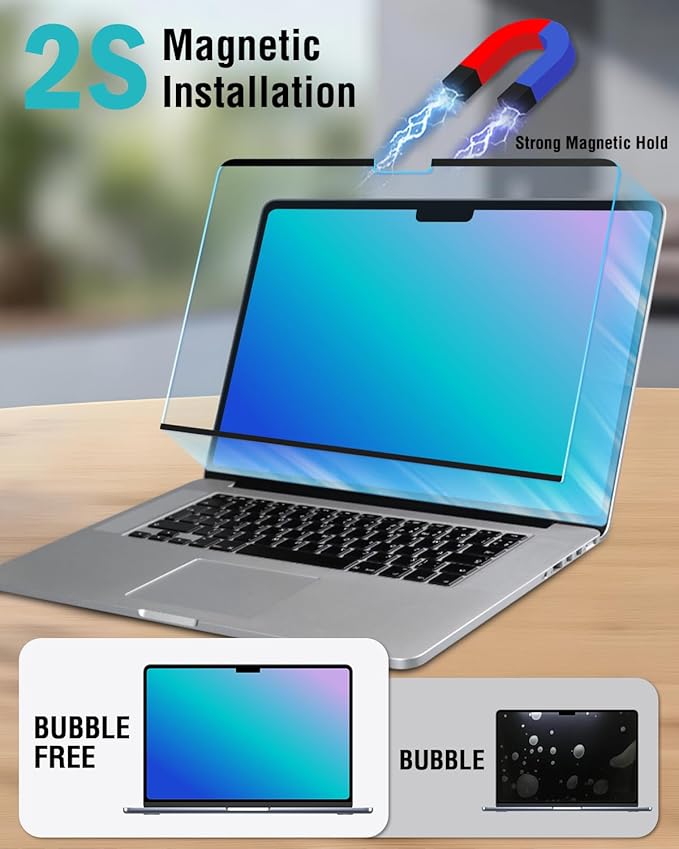 F FORITO Magnetic Anti Blue Light Screen Protector Compatible with MacBook Air 15.3 inch (2023-2025, M2, M3, M4), Bubble-Free Install, Removable & Reusable Anti Glare Matte Laptop Screen Shield