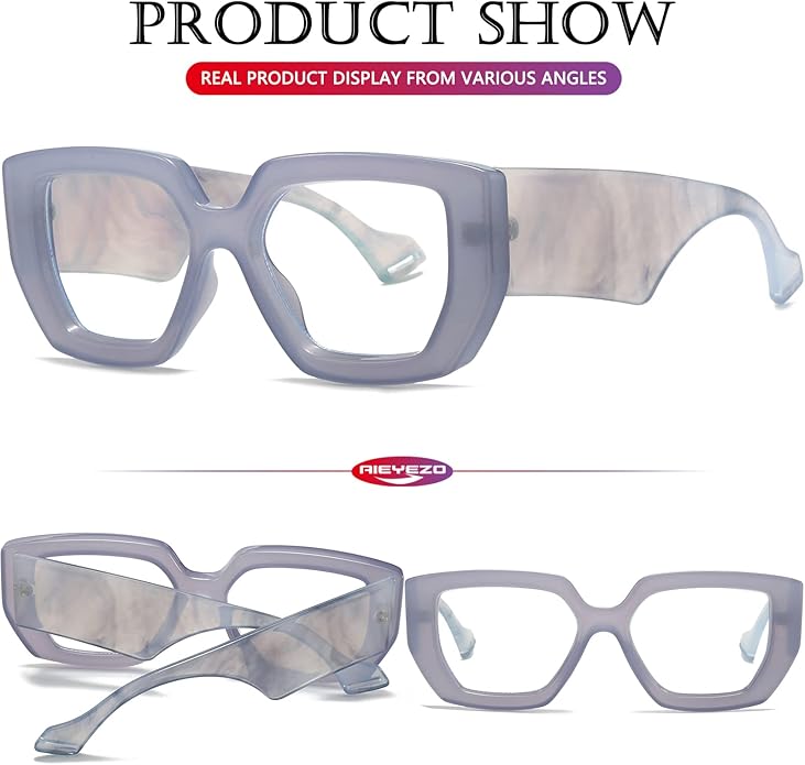 AIEYEZO Thick Frame Blue Light Glasses Men Women, Fashion Square Computer Eyeglass Anti Eyestrain & Prevent Headache