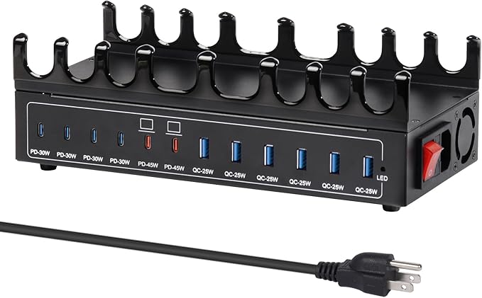 500W Charging Station for Multiple Devices, 12-Port USB C Charging Station with Dual 100W PD PPS, Multi Device Fast Charger Dock for MacBook Pro Laptop, iPhone, iPad, Tablet, Cell Phone