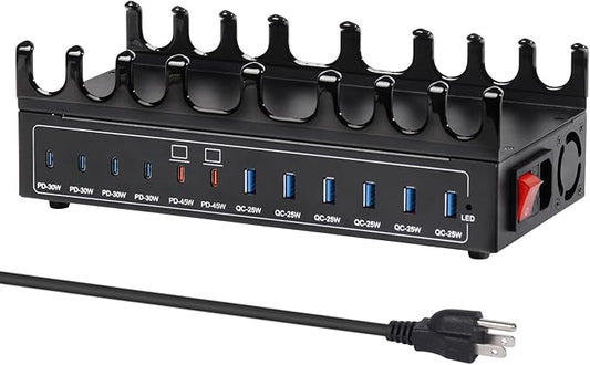 500W Charging Station for Multiple Devices, 12-Port USB C Charging Station with Dual 100W PD PPS, Multi Device Fast Charger Dock for MacBook Pro Laptop, iPhone, iPad, Tablet, Cell Phone