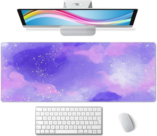 Large Gaming Mouse Pad with Stitched Edges, Cute Stellar in Watercolor Desk Mat, Extended XL Keyboard Pad, Non-Slip Rubber Base Desk Pad for Keyboard and Mouse, 31.5X11.8 inch