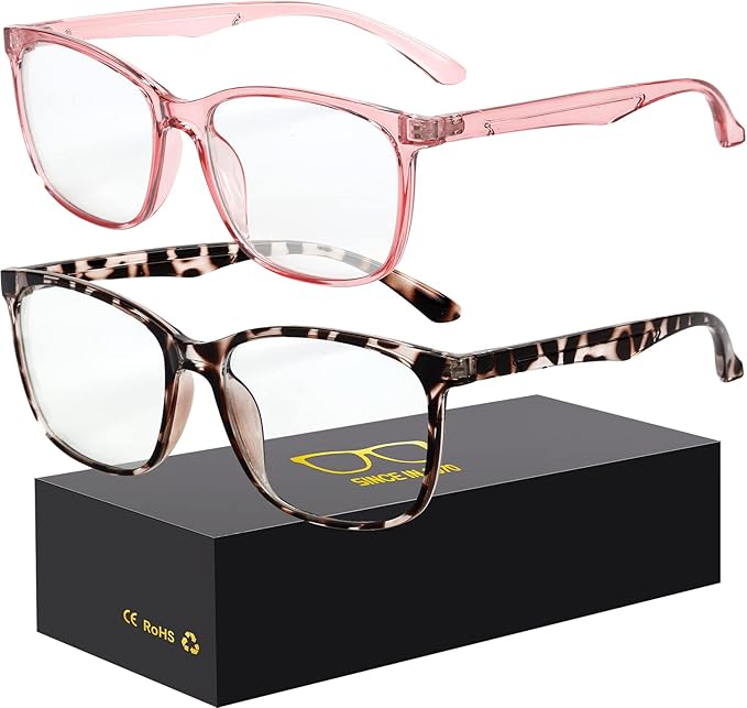 Oilway Blue-Light Blocking Glasses Computer Reading/Gaming/TV/Phones Glasses Fashion Anti Eyestrain Glasses for Women Men（B8 Douhua + Pink）