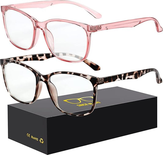 Oilway Blue-Light Blocking Glasses Computer Reading/Gaming/TV/Phones Glasses Fashion Anti Eyestrain Glasses for Women Men（B8 Douhua + Pink）