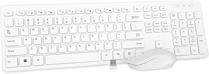 Wireless Keyboard and Mouse Combo - Rii Standard Office PC Keyboard and Optical Wireless Mice (White)