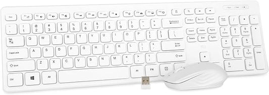 Wireless Keyboard and Mouse Combo - Rii Standard Office PC Keyboard and Optical Wireless Mice (White)