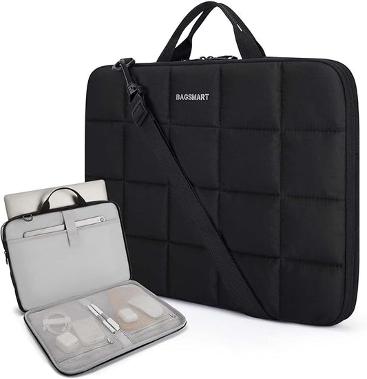 BAGSMART Laptop Case with Handle, Puffy Laptop Sleeve Bag for Women, MacBook Case for Dell, HP, Lenovo, MacBook Air/Pro, 15-15.6 inch, Black