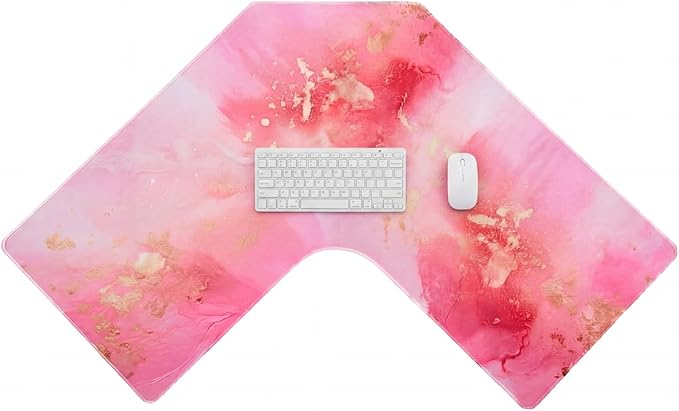 L Shaped Desk Mat for Corner, Large Extended Mouse Pad with Non-Slip Rubber Base, Pink Waterproof Desk Protector for Office & Gaming Setup