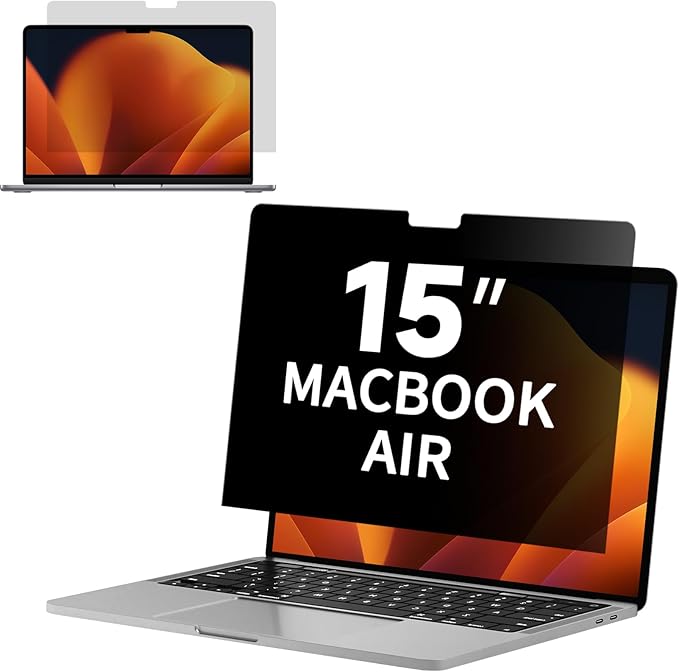 Privacy Screen for MacBook Air 15 inch (2023-2025, M2, M3, M4), Anti Glare Film Blue Light Filter, Reduce Eye Strain Laptop Privacy Screen Shield and Protector for Mac 15.3'' (Model A2941 A3114 A3241)