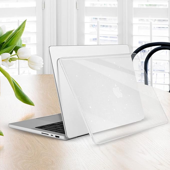 EooCoo Case Compatible with MacBook Pro 14 inch M5 2026-2021 M4 M3 M2 M1 Pro/Max Chip, Hard Shell Cases with Keyboard Cover, Screen Protector - Sparkly Clear